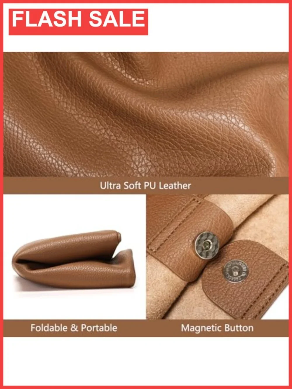 Vegan Leather Slouchy Hobo Shoulder Bag with Makeup Bag